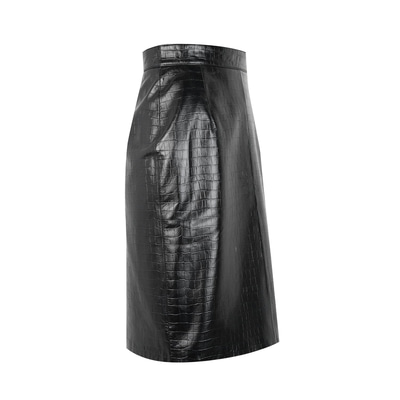 Ayalisse Siyah Kadın Kroko Baskılı Deri Etek