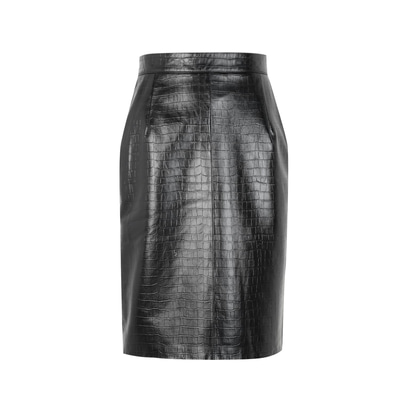 Ayalisse Siyah Kadın Kroko Baskılı Deri Etek