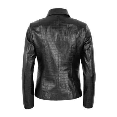 Ayita Siyah Kadın Kroko Baskılı Deri Ceket