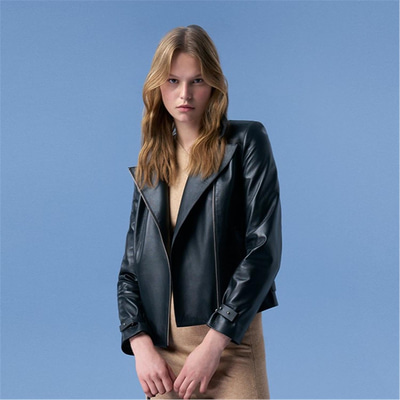 Ayunli Siyah Kadın Biker Deri Ceket