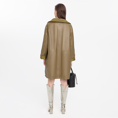 Azia Haki Kadın Çift Taraflı Deri Trençkot