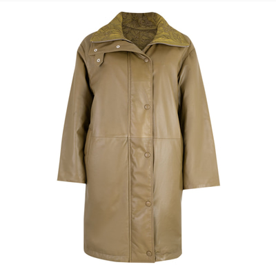 Azia Haki Kadın Çift Taraflı Deri Trençkot