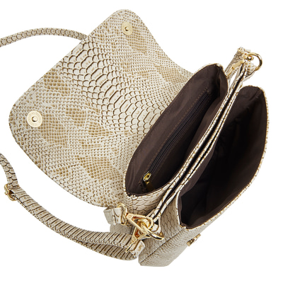 Bej Betty Kadın Egzotik Baskılı Deri Omuz Çantası