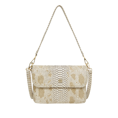Bej Betty Kadın Egzotik Baskılı Deri Omuz Çantası