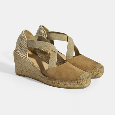 Bej Kadın Lastik Bantlı Dolgu Topuklu Süet Espadril