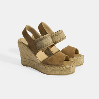 Bej Kadın Lastik Bantlı Slingback Dolgu Topuklu Süet Espadril