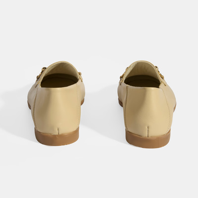 Bej Kadın Toka Aksesuarlı Deri Loafer