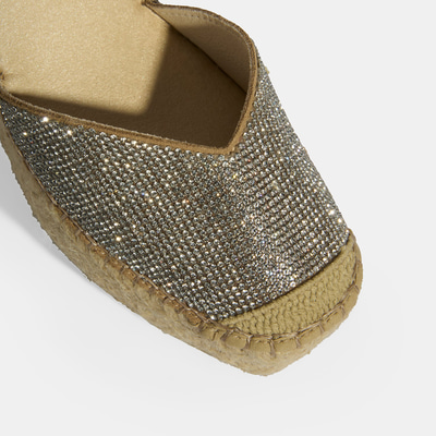 Bej Kadın Toka Aksesuarlı Taş Detaylı Dolgu Topuklu Süet Espadril