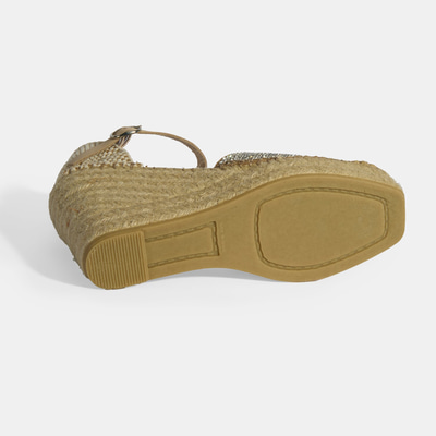 Bej Kadın Toka Aksesuarlı Taş Detaylı Dolgu Topuklu Süet Espadril