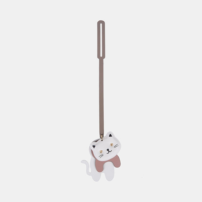 Bej Kedi Figürlü Deri Charm