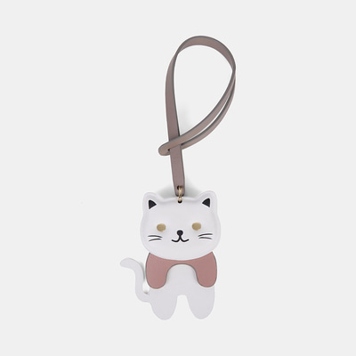 Bej Kedi Figürlü Deri Charm