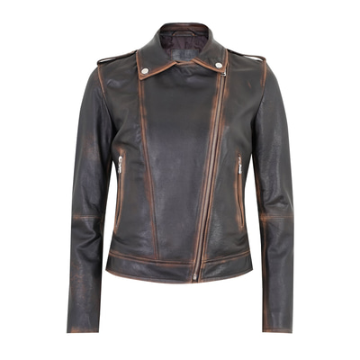 Benvolio Kahve Kadın Vintage Biker Deri Ceket