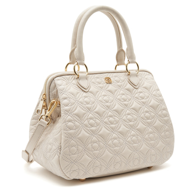 Beyaz Lisa Kadın Kapitone Deri El Çantası