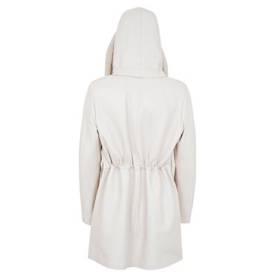 Biana Krem Kadın Kapüşonlu Deri Kaban