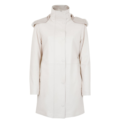 Biana Krem Kadın Kapüşonlu Deri Kaban