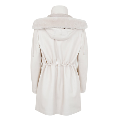 Biana Krem Kadın Kapüşonlu Deri Kaban