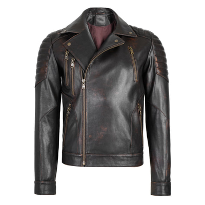 Bill Kahve Erkek Biker Deri Mont