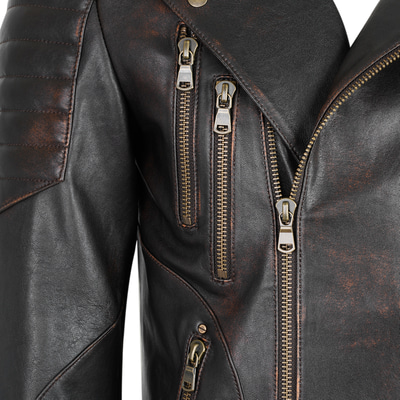 Bill Kahve Erkek Biker Deri Mont