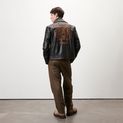 Bill Kahve Erkek Kartallı Vintage Biker Deri Mont