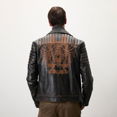 Bill Kahve Erkek Kartallı Vintage Biker Deri Mont