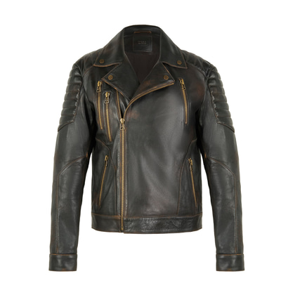 Bill Kahve Erkek Kartallı Vintage Biker Deri Mont