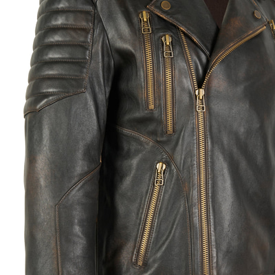 Bill Kahve Erkek Kartallı Vintage Biker Deri Mont