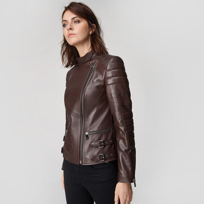 Bordo Emesta Kadın Deri Ceket