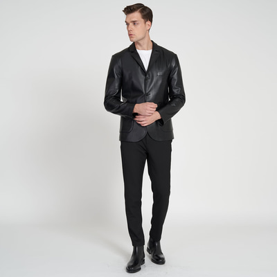 Bradley Siyah Erkek Deri Blazer Ceket 