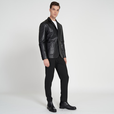 Bradley Siyah Erkek Deri Blazer Ceket 