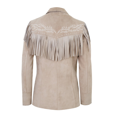 Breahne Bej Kadın Püsküllü Western Deri Ceket