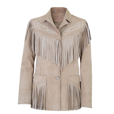 Breahne Bej Kadın Püsküllü Western Deri Ceket
