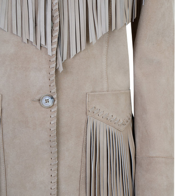 Breahne Bej Kadın Püsküllü Western Deri Ceket