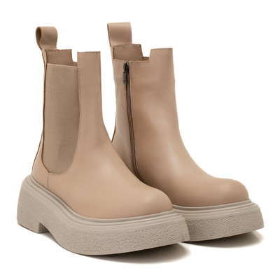 Brissa Krem Kadın Yandan Lastikli Deri Chelsea Bot