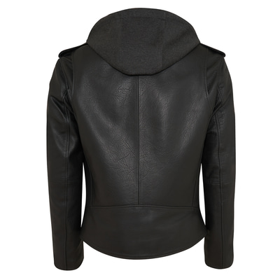 Bryan Siyah Erkek Kapüşonlu Deri Biker Ceket