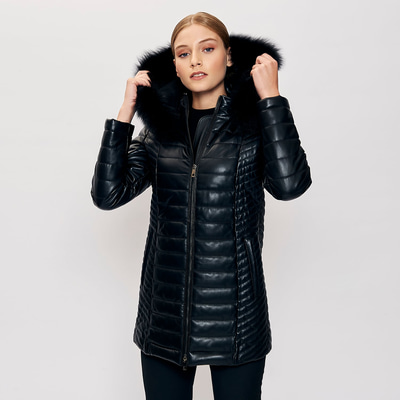 Cambio Kadın Kürk Kapüşonlu Deri Mont