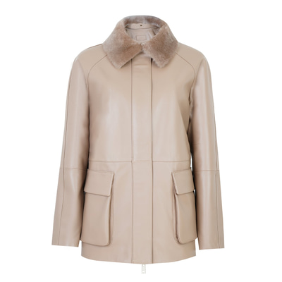 Caralynn Bej Kadın Kürk Yakalı Deri Mont