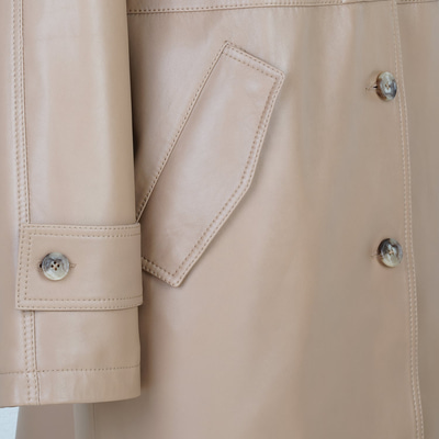 Carlynda Bej Kadın Deri Oversize Pardösü