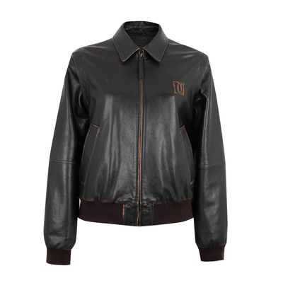 Channery Siyah Kadın Vintage Deri Ceket