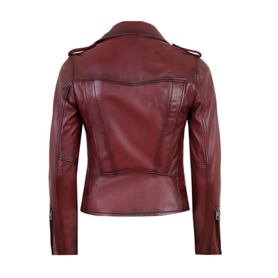 Chelan Bordo Kadın Biker Deri Ceket