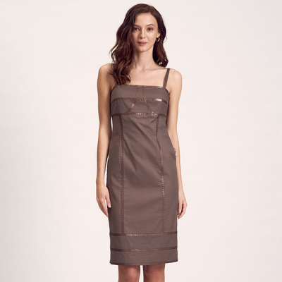 Deri Biyeli Dokuma Kadın Elbise