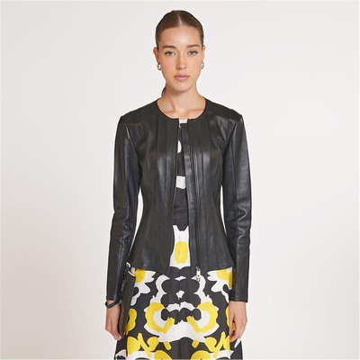 Deundria Kadın Fit Panelli Deri Ceket