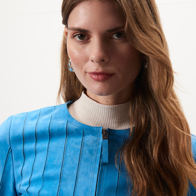 Deundria Mavi Kadın Panelli Fit Süet Ceket