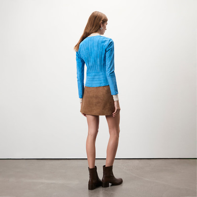 Deundria Mavi Kadın Panelli Fit Süet Ceket