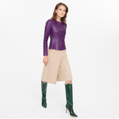 Deundria Mor Kadın Fit Panelli Deri Ceket