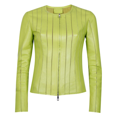 Deundria Yeşil Kadın Fit Panelli Deri Ceket