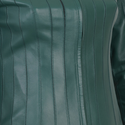 Deundria Yeşil Kadın Fit Panelli Deri Ceket