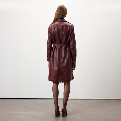 Dimitrina Bordo Kadın Deri Trençkot