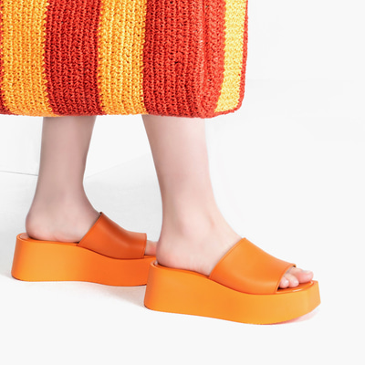 Edna Turuncu Kadın Deri Terlik