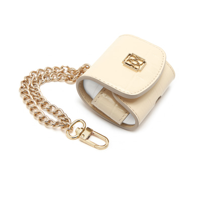 Ekru Zincir Detaylı Deri Airpods Pro Kılıfı