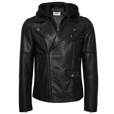 Elba Erkek Kapüşonlu Deri Ceket